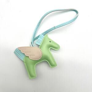Angel Horse Puff Leather Bag Charm, NWOT Green & Blue